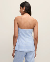 Ann Taylor Blue/Neutral Petite Windowpane Strapless Top