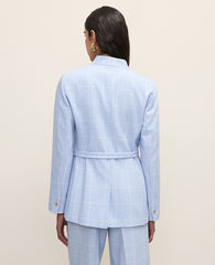 Ann Taylor Blue/Neutral The Petite Collarless Belted Blazer in Windowpane