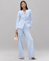 Ann Taylor Blue/Neutral The Petite Collarless Belted Blazer in Windowpane