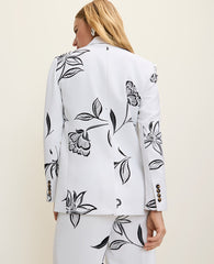 Ann Taylor White-Black The Petite Longline Blazer in Floral Print
