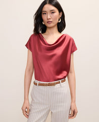 Ann Taylor Rose Clay Petite Satin Cowl Neck Top
