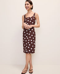 Ann Taylor Rich Walnut Petite Polka Dot Square Neck Sheath Dress