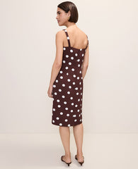 Ann Taylor Rich Walnut Petite Polka Dot Square Neck Sheath Dress
