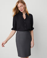 Ann Taylor Black Petite Ruffle Collar Shirt