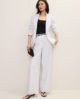 Ann Taylor White The Petite Pinstripe Wide-Leg Pant in Linen Blend