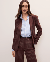 Ann Taylor Rich Walnut The Petite Pinstripe Long One Button Blazer in Linen Blend