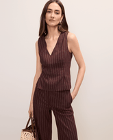 Ann Taylor Rich Walnut Petite Pinstripe Peplum Top in Linen Blend
