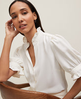 Ann Taylor Winter White Petite Ruffle Collar Shirt