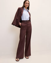 Ann Taylor Rich Walnut The Petite Pinstriped Wide-Leg Flare Trouser in Linen Blend