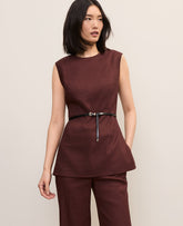 Ann Taylor Rich Walnut The Petite Long Crew Neck Top in Linen Blend