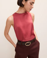 Ann Taylor Rose Clay Mixed Media Lace Trim Top