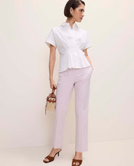 Ann Taylor White Pleated Collared Blouse