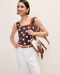 Ann Taylor Rich Walnut Polka Dot Square Neck Tank Top