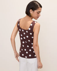 Ann Taylor Rich Walnut Polka Dot Square Neck Tank Top