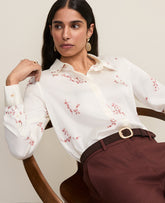 Ann Taylor Winter White Floral Satin Modern Shirt