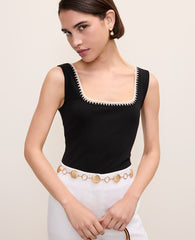 Ann Taylor Black Crochet Trim Tank Top
