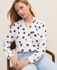 Ann Taylor White Polka Dot Camp Shirt