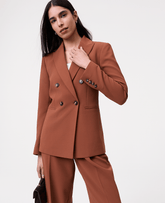 Ann Taylor Tortoise Shell Brown The Double Breasted Blazer in Textured Crepe