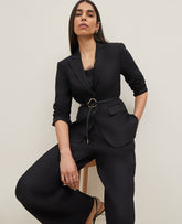 Ann Taylor Black The Notched Two Button Fitted Blazer in Linen Blend