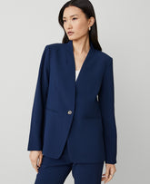 Ann Taylor Pure Sapphire The Long Collarless Blazer in Fluid Crepe