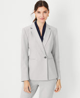 Ann Taylor Pebble Grey Melange The Fitted Double Breasted Blazer in Bi-Stretch
