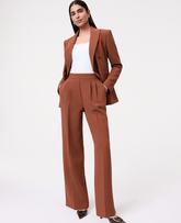 Ann Taylor Tortoise Shell Brown The Side Zip Wide-Leg Pant in Textured Crepe