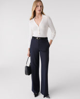 Ann Taylor Navy Woven Pin Dot The Dotted Wide-Leg Flare Trouser