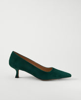 Ann Taylor Deep Slate Green Suede Nip Toe Kitten Heel Pump