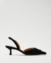 Ann Taylor Black Pointy Toe Buckle Suede Slingback Pump