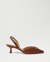 Ann Taylor Rich Toffee Camel Pointy Toe Buckle Leather Slingback Pump
