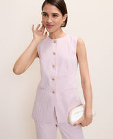 Ann Taylor Pink/White Combo The Long Crew Neck Vest in Seersucker