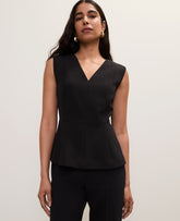 Ann Taylor Black V-Neck Peplum Vest in Fluid Crepe