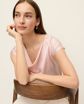 Ann Taylor Rose Smoke Geo Satin Cowl Neck Top