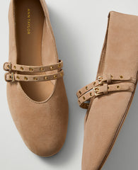 Ann Taylor Sail Cloth Weekend Studded Suede Mary Jane Flat