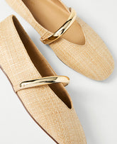 Ann Taylor Natural Straw Hardware Embellished Mary Jane Flat