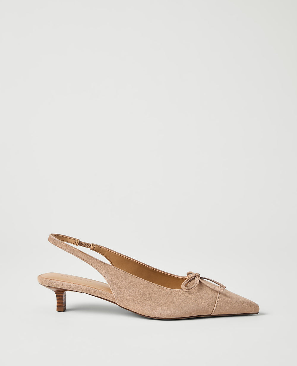 Ann Taylor Dominican Sand Suede Bow Kitten Heel Pump
