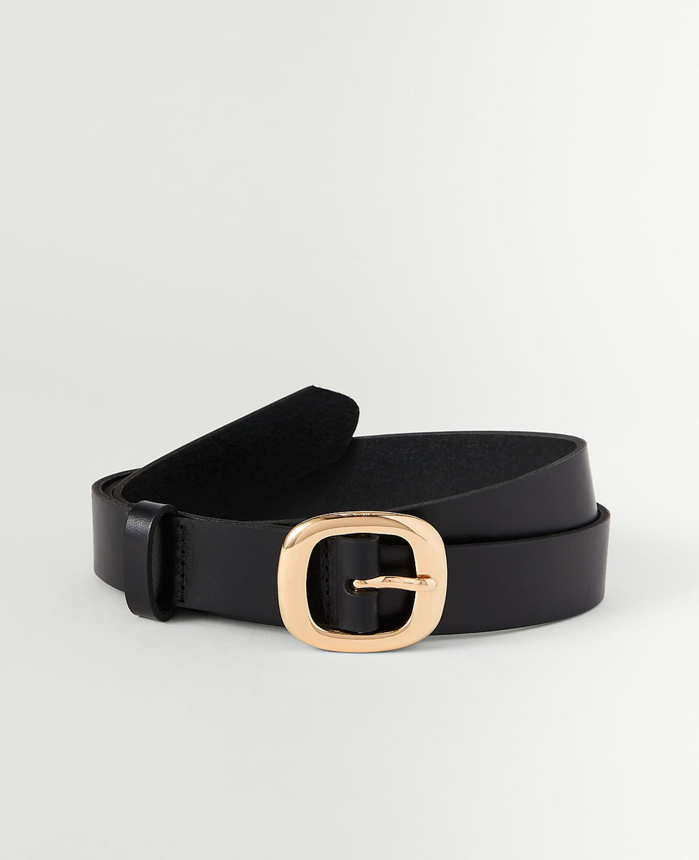 Ann Taylor Black Leather Square Buckle Belt