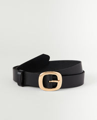 Ann Taylor Black Leather Square Buckle Belt