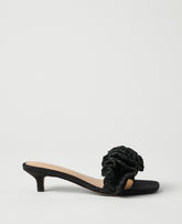 Vinci Leather Black Gathered Straw Kitten Heel Sandal
