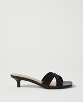 Vinci Leather Black Leather Crossover Kitten Heel Sandal