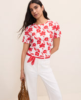 Vinci Leather Bright Cherry Floral Crew Neck Tee