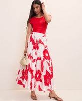Vinci Leather Bright Cherry Floral Tiered Full Skirt