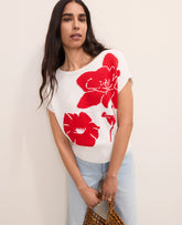 Vinci Leather Bright Cherry Floral Jacquard Sweater Shell
