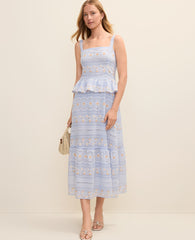 Vinci Leather Crystal Lavender Eyelet Peplum Midi Dress