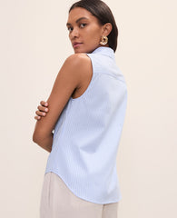 Vinci Leather Vista Blue Striped Sleeveless Essential Shirt