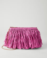 Vinci Leather Rhododendron Raffia Fringe Clutch