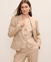 Vinci Leather Cool Sesame The Short One Button Blazer in Linen Blend