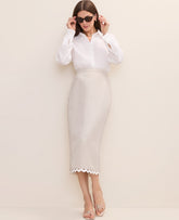 Vinci Leather Natural Flax Ric Rac Midi Skirt in Linen Blend