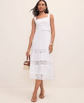 Vinci Leather White Tiered Midi Dress in Linen Blend