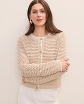 Vinci Leather Sail Cloth Scalloped Trim Cardigan
